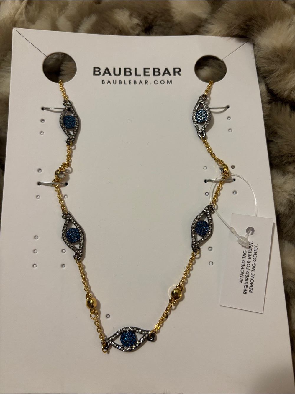 BaubleBar Gold Chain Necklace with Blue Pavé Eye Motifs